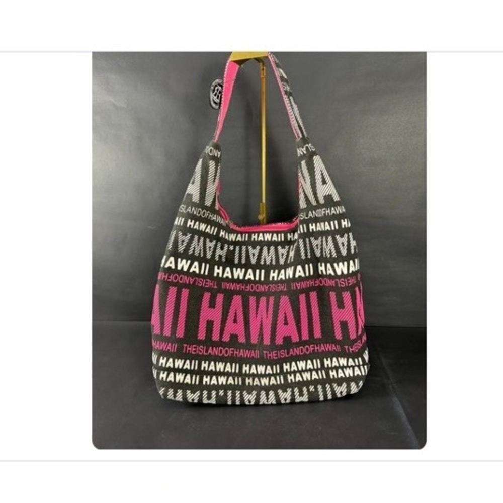 Robin Ruth Hawaii Hobo Bag 17x13 Black Pink White Script City Bag Tote EC